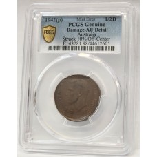 AUSTRALIA 1942 . HALF 1/2  PENNY . ERROR . MIS-STRIKE